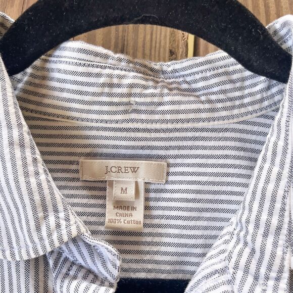 J.Crew Long Sleeve Gray & White Striped Oxford Shirt - Club Collar - Medium - Picture 6 of 7